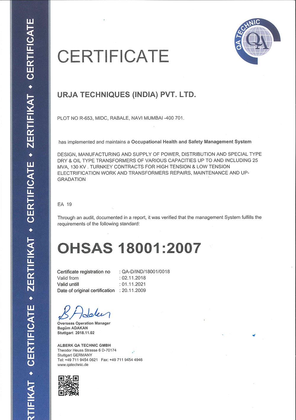 BIS & International Standards Compliance Certificate