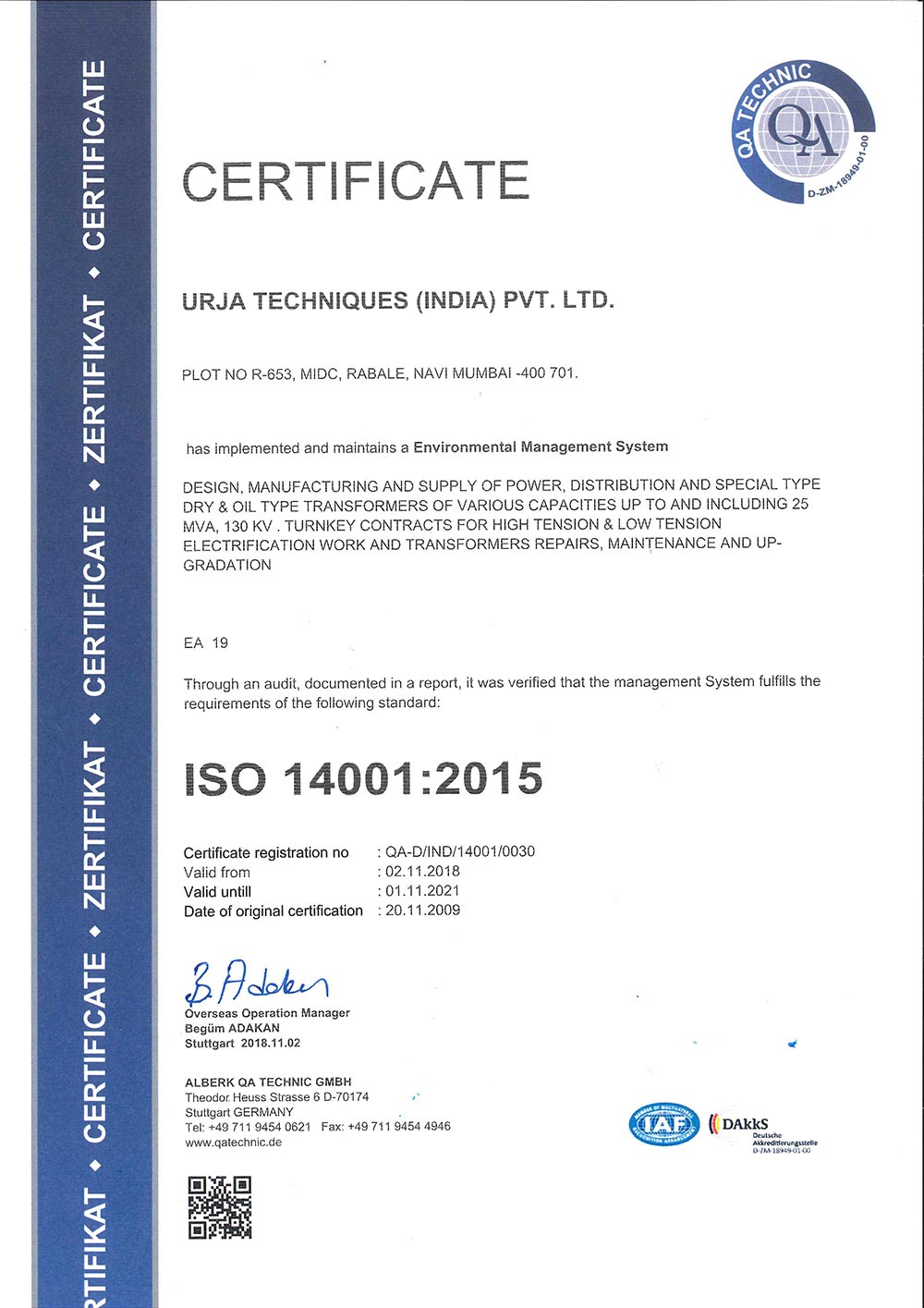 ERDA Test Certificate for Dry Type and Distribution Transformer